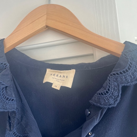 Sezane Chloe Blouse Navy Size 38 - Picture 2 of 2
